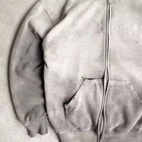 Sweat à capuche zippé oversize en coton délavé effet vieilli style streetwear personnalisé pour homme