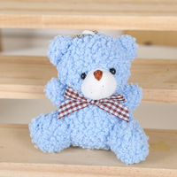 Porte-clés promotionnel en peluche petit ours en peluche de 8 cm avec nœud papillon à carreaux, plusieurs couleurs, cadeau souvenir pas cher, breloque de sac à dos