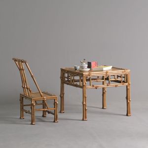 Bamboo Ming Style Small Square <b>Table</b> <b>Set</b> With Chair Durable Antique Design For <b>Dining</b> Room - Product Image 1