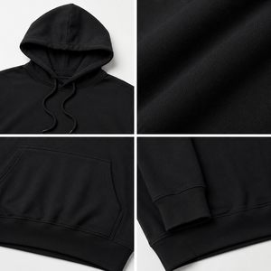 Felpa con <span class=keywords><strong>Cappuccio</strong></span> Nera da Uomo, Manica Lunga, Cotone, Tasca a Canguro, Cordoncino, Personalizzabile OEM, Vendita all'Ingrosso, Streetwear - Product Image 2
