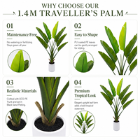 Arbre artificiel Strelitzia, toucher réel, paradis des oiseaux, haute qualité PE, 140 cm, 4,5 pieds, résistant aux UV, écologique, ignifuge, luxe
