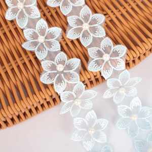 Ruban de dentelle brodé de perles florales romantiques de haute qualité, 3,3 cm, pour la garniture de vêtements, 5 yards/rouleau - Product Image 5