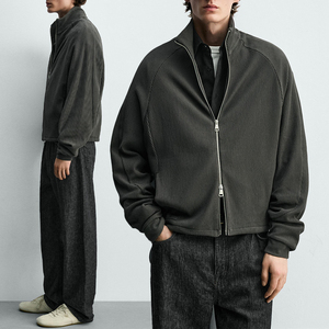 KingSen <b>Men's</b> Loose Fit <b>Corduroy</b> Jacket Drop Shoulder Two Way Zipper Oversized Work Jacket Stand Collar Casual <b>Blazer</b> Jacket - Product Image 1