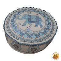 Pouf ottoman traditionnel luxueux en coton brodé, coussin de sol, décoration de Noël pour la maison, broderie indienne ronde, lot de 2 pièces