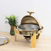 Ensemble buffet rond de chauffe-plats en or de luxe présentoir de chauffe-plats à combustible doré décoratif équipement de restauration de fantaisie pour hôtel