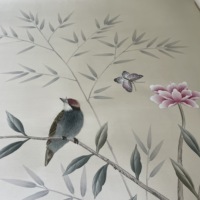 Papier peint de luxe en soie véritable peint à la main, motif de fleurs de magnolia, style chinoiserie, pour salon