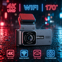Caméra de rétroviseur double objectif 4K avec WiFi intégré, écran IPS, batterie 150 mAh, mini USB, vision nocturne, mode parking enregistrement en accéléré