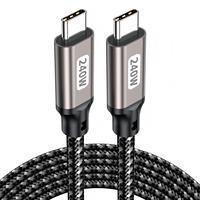 Kabel Pengisian Cepat 240W Type-C ke Type-C PD USB-C, Kabel Data Charger dengan Jalinan Nilon untuk iPhone dan Tablet