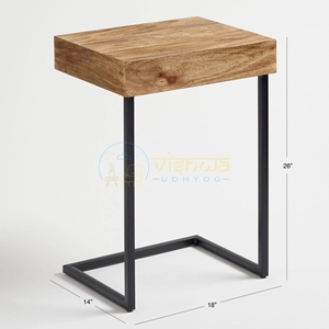 Modern Solid Wood C Shape <b>Side</b> <b>Table</b> with Black Metal Frame <b>Sofa</b> End <b>Table</b> Minimalist Accent Stand for Living Room Bedroom Decor - Product Image 6
