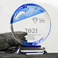 Trophée Nuage Bleu Jadevertu avec Logo Personnalisé en Verre et Cristal pour Cadeaux Annuels d'Entreprise et Professionnels