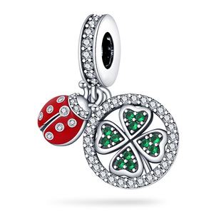 Accessoire de bracelet plaqué argent pour femme avec pendentifs en zircon avec feuille verte insecte <span class=keywords><strong>coccinelle</strong></span> pour la mode et les fêtes - Product Image 6