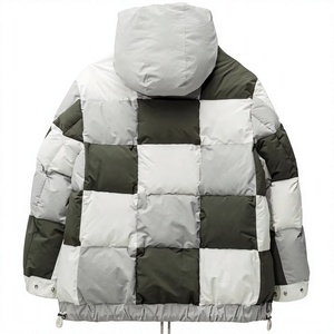 Veste matelassée à capuche pour homme, coupe-vent, épaisse, en polyester, avec blocs de couleur, manteau d'hiver décontracté, coupe ample avec fermeture éclair et poches - Product Image 2