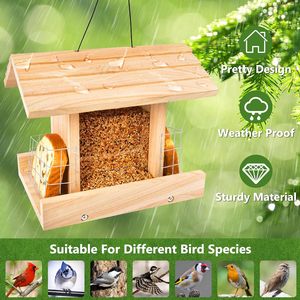 Grande mangeoire à oiseaux en bois trémie mangeoires à oiseaux mangeoire à oiseaux en bois pour l'extérieur suspendu - Product Image 2