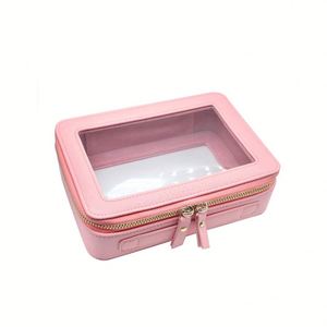 Luxury Zipper Square Cushion <b>Lipstick</b> Case-Nylon PU Lady Large Capacity Travel Cosmetic Organizer Transparent Makeup Case - Product Image 1