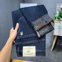 Pantaloni in denim a quadri da uomo, taglio dritto, elasticizzati, traspiranti, con decorazioni a strappi, lavaggio effetto sabbia, stile streetwear, per l'uso quotidiano, Estate Autunno 2025