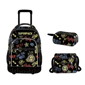 Customized Portable Student Trolley Bag 3 Set Kids Boys Girls Book Bags School Trolley Bag With Wheels