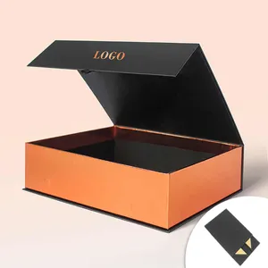 Custom Handmade Logo Recycled Cardboard Packaging Magnetic Closure Black Foldable Paper Gift Boxes for Shoe Clothes