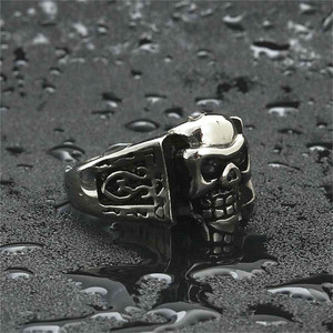 European American Style <b>Titanium</b> Steel Skull <b>Ring</b> Men's Punk Rock Retro Fashion Jewelry Silver 26024 - Product Image 2