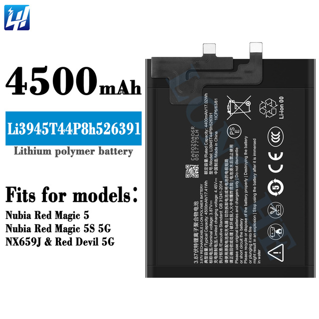 Rechargeable Batteries 3.87V 4500mah Li3945t44p8h526391 for ZTE Nubia Red Magic 5Nubia Red Magie 5S 5GNX659J Red Devil 5G