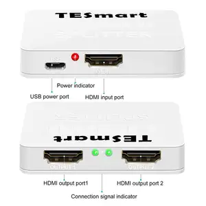 TESmart 1x2 HDMI फाड़नेवाला समर्थन 4K 60HZ 18Gbps बैंडविड्थ 36 बिट गहरे रंग स्मार्ट EDID प्रबंधन 2 पोर्ट अल्ट्रा HD वीडियो Divisor