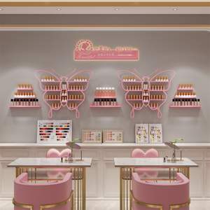 Étagère murale en fer forgé en forme de papillon pour salon de beauté, étagère nano dorée, présentoir pour vernis à ongles, blanc rose - Product Image 2