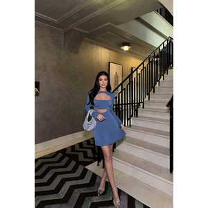 Robe basique indigo à détail fenêtre pour femmes de bureau, ensemble de haute qualité pour femmes, longueur genou, toutes saisons, XS-XL, bleu marine, style mignon - Product Image 2