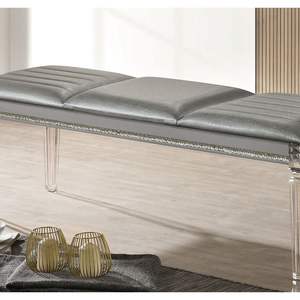 Banco Clásico Antiguo DB de Madera Maciza Plateada con Patas de Acrílico y Acento de Espejo, Decoración de Cristal de Estilo Contemporáneo - Product Image 6