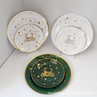Assiettes rondes jetables en plastique PS, impression à chaud personnalisée, design minimaliste pour la décoration de table de fête de Noël, vente en gros