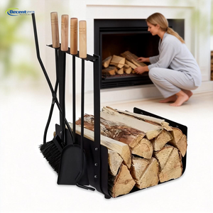 Support de rangement pour bûches de bois de chauffage en fer noir robuste et moderne pour extérieur, avec étagères empilables - Product Image 1