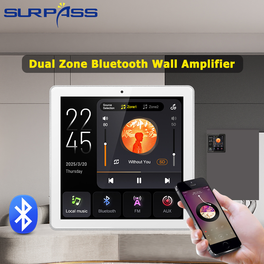 PW431 Smart Switch Panel 4 Inch for Background Music Player 2 Zone In-Wall Amplifier FM Radio Stereo Ceiling Touch Screen Hotel · image 2