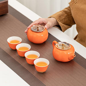 Persimmon <b>Tea</b> <b>Set</b> Ceramic Teapot And Cups Gift Box For Presents Commercial Use Reusability Feature - Product Image 2