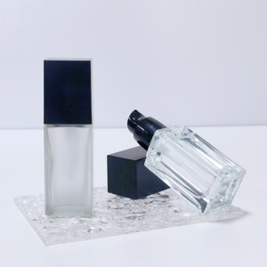 Custom Makeup 30ml Empty Square Cosmetic Packaging Transparent Frosted Liquid Foundation Glass <b>Bottle</b> With <b>Pump</b> - Product Image 1