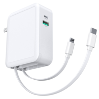 Station de charge rapide multi-ports 40W GaN 4 en 1 avec câble rétractable intégré, chargeur de voyage portable pour ordinateur portable, smartphone, OEM ODM