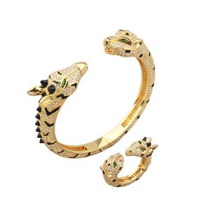 LX0550 2024 Nouveau <span class=keywords><strong>bracelet</strong></span> plaqué or 18 carats avec tête de léopard <span class=keywords><strong>Bracelet</strong></span> en laiton avec zircon et <span class=keywords><strong>girafe</strong></span> - Product Image 1