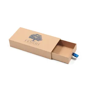 Personalizado gaveta cartão Kraft impressão caixa presente deslizante gaveta papel embalagem caixa com fita