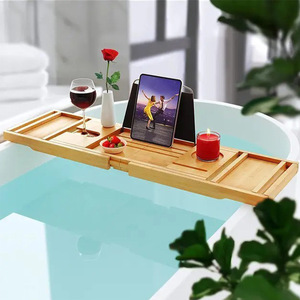 Plateau de bain extensible en bambou réglable de luxe avec porte-livres et porte-vin, nouvelle conception, pour baignoire - Product Image 5