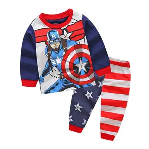 新设计的超级英雄队长儿童睡衣套装纯棉婴儿男孩睡衣儿童服装Cosplay服装 2-7Years