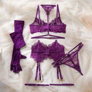 Ensemble <span class=keywords><strong>de</strong></span> lingerie en dentelle avec soutien-gorge, culotte, porte-jarretelles, sous-vêtements <span class=keywords><strong>de</strong></span> <span class=keywords><strong>mariage</strong></span>, soutien-gorge transparent et <span class=keywords><strong>string</strong></span> - Product Image 2