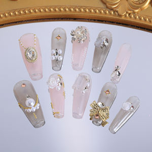 Faux Ongles de Luxe Faits Main en Acrylique à Coller, Forme Cercueil, Couverture Complète 3D, Design French Manucure, Haute Qualité, Vente en Gros - Product Image 2