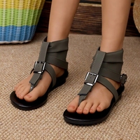 Sandales gladiateur grande taille pour femmes avec fermeture éclair arrière, bride entre-doigts, talon, chaussures romaines décontractées d'été pour la plage