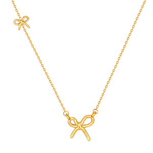 Collana da donna in acciaio inossidabile placcato oro 18 carati con doppio fiocco laterale a <span class=keywords><strong>farfalla</strong></span>, impermeabile e anallergica, per uso quotidiano - Product Image 1