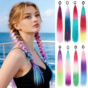 Venta al por mayor de purpurina brillante para extensiones de cola de caballo Yaki, cabello sintético trenzado, hilo de purpurina, cabello elástico de doble trama a máquina - Product Image 1