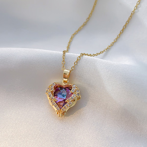Collana Ocean Heart, Acciaio Inossidabile Placcato Oro 18K, Ciondolo Unico a Forma di Cuore, Catena <span class=keywords><strong>per</strong></span> Clavicola di Lusso Leggero alla Moda <span class=keywords><strong>per</strong></span> Donne - Product Image 1
