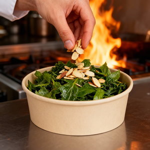 Nouveautés : Grand bol à salade en papier compostable personnalisé pour la livraison de plats à emporter - Product Image 4