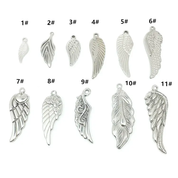 Stainless Steel Pendants Angel Wing Charms Silver Small Hole Pendant for Women Necklaces Bracelets Jewelry Finding