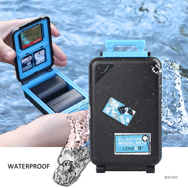 Lensgo D910 Battery Storage Box Waterproof Sd Xqd Memory Card Storage Box Aa Battery Organizer for 2 Camera Batteries Box