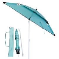 Parasol de plage portable cyan à double toit inclinable, réglable en hauteur, avec protection UV