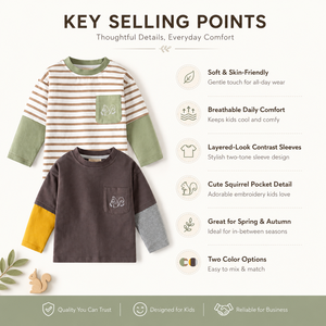 T-shirt à manches longues pour enfants 2026, haut à manches color block pour garçons, col rond, <span class=keywords><strong>sous</strong></span>-vêtement décontracté, tee-shirt à superposer, coupe ample, streetwear OEM ODM - Product Image 5