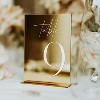 Porte-numéro de table rectangulaire personnalisé en or, en acrylique miroir doré, numéros de table de mariage, décoration de mariage, signalétique de table