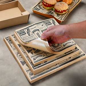 Papier ciré alimentaire personnalisé, résistant à la graisse, bon marché, avec impression de logo pour le pain, les sandwichs et les hamburgers, recouvert de matériau PE - Product Image 1